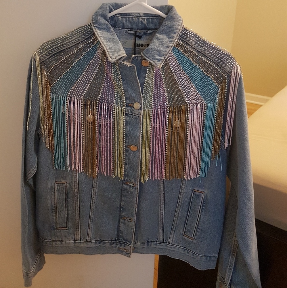 🌟NEW🌟Topshop Moto Dazzle Fringe Denim Jacket
